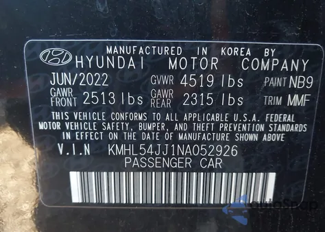 2022 Hyundai Sonata Hybrid Limited from USA, damaged, VIN KMHL54JJ1NA052926